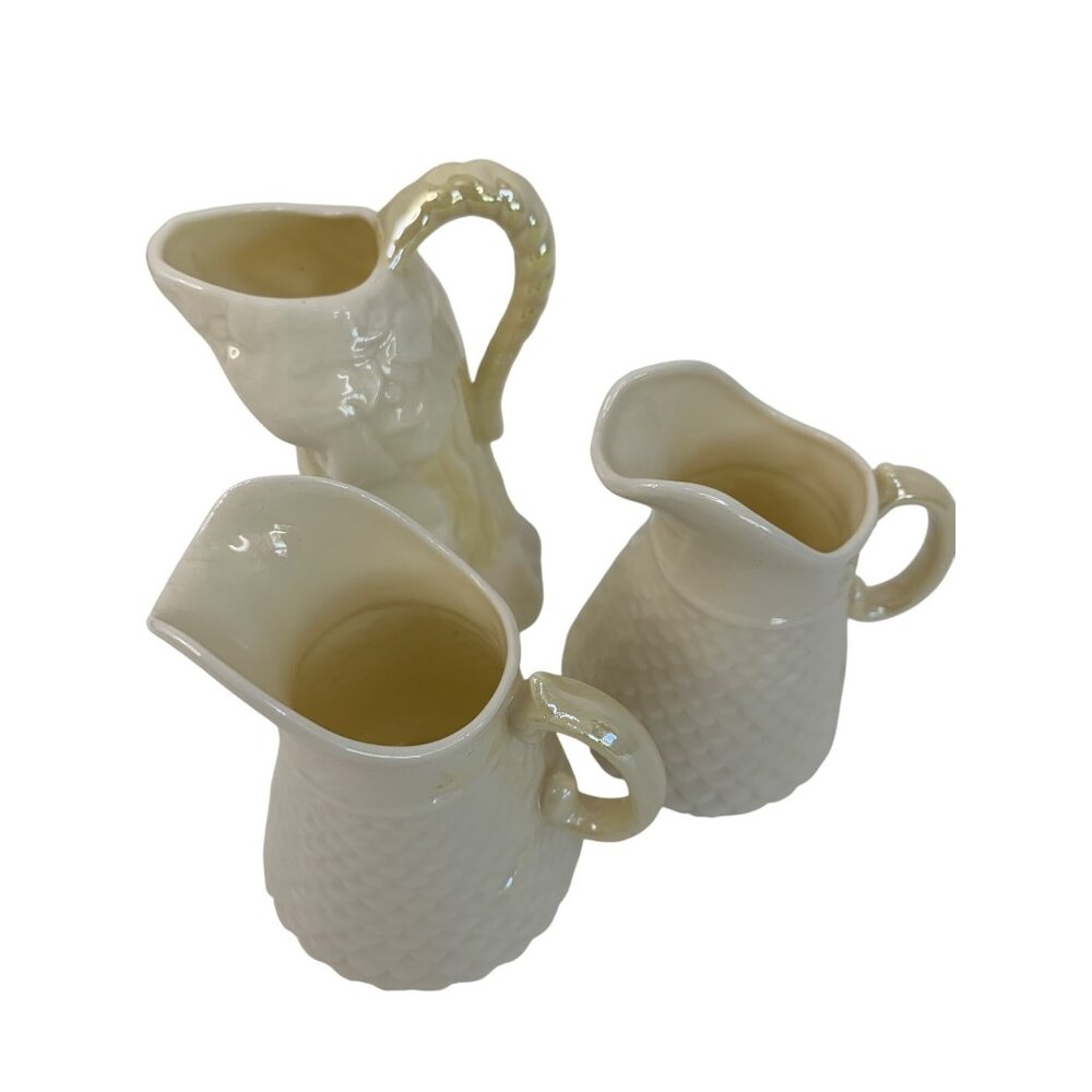 Lot Of 3 VTG Belleek Bone China Mini Pitchers Creamers Ireland 8809 Maiden